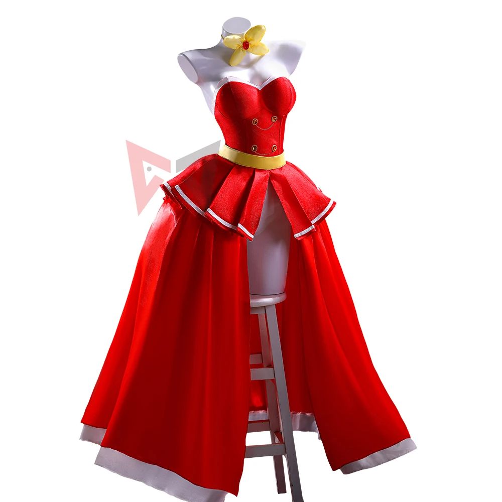 New Hazbin Hotel Charlie Morningstar Cosplay Costume Red Dress Yellow Pants Necklace Set For Game Party Halloween Custom Made