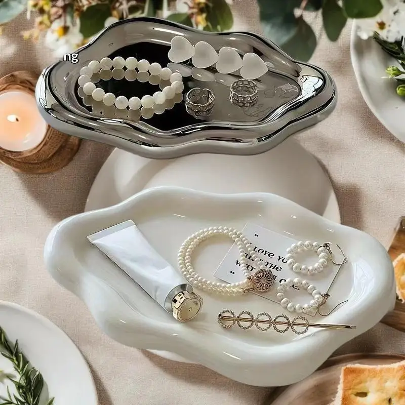 Cloud Shapes Electroplated Jewelry Storage Tray Simple Desktop Display Dish For Women Earrings Ring Creative Organizer
