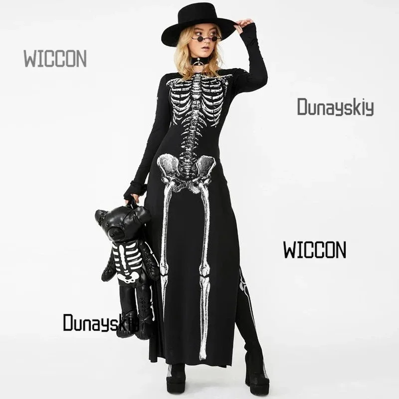 Gothic Y2K Maxi Dress - Halloween/Christmas/Easter/Oktoberfest Versatile Skull Print Dress