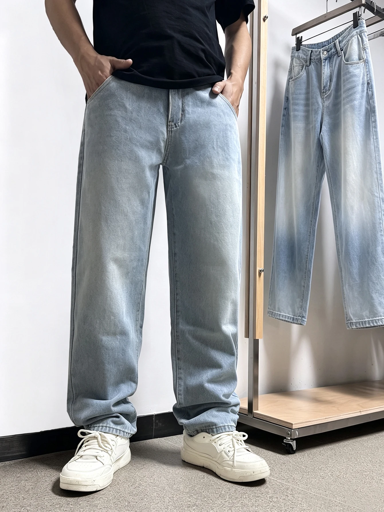Men's Blue Slim-Fit Jeans Comfortable Casual Stylish Versatile Straight-Leg Long Pants