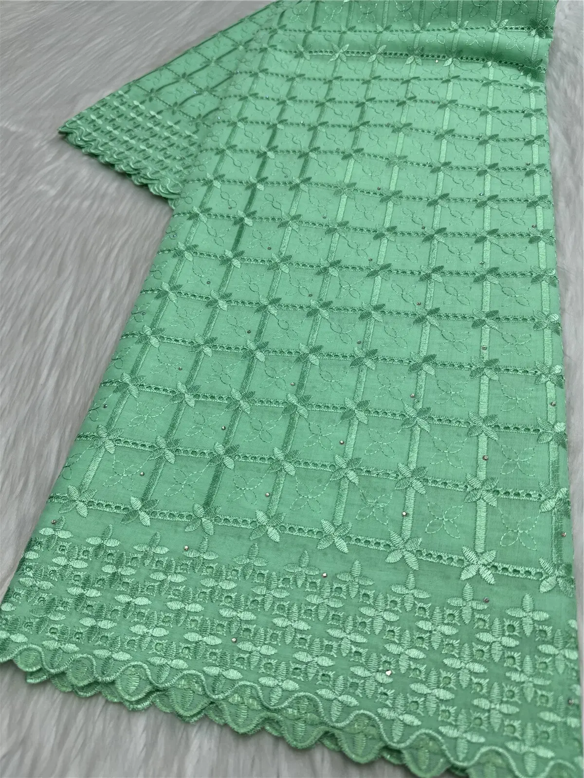 Hot Sale African Cotton Lace Fabric With Stones 5 Yards Swiss Voile Lace In Switzerland For Sewing Wedding Dresses 23A168