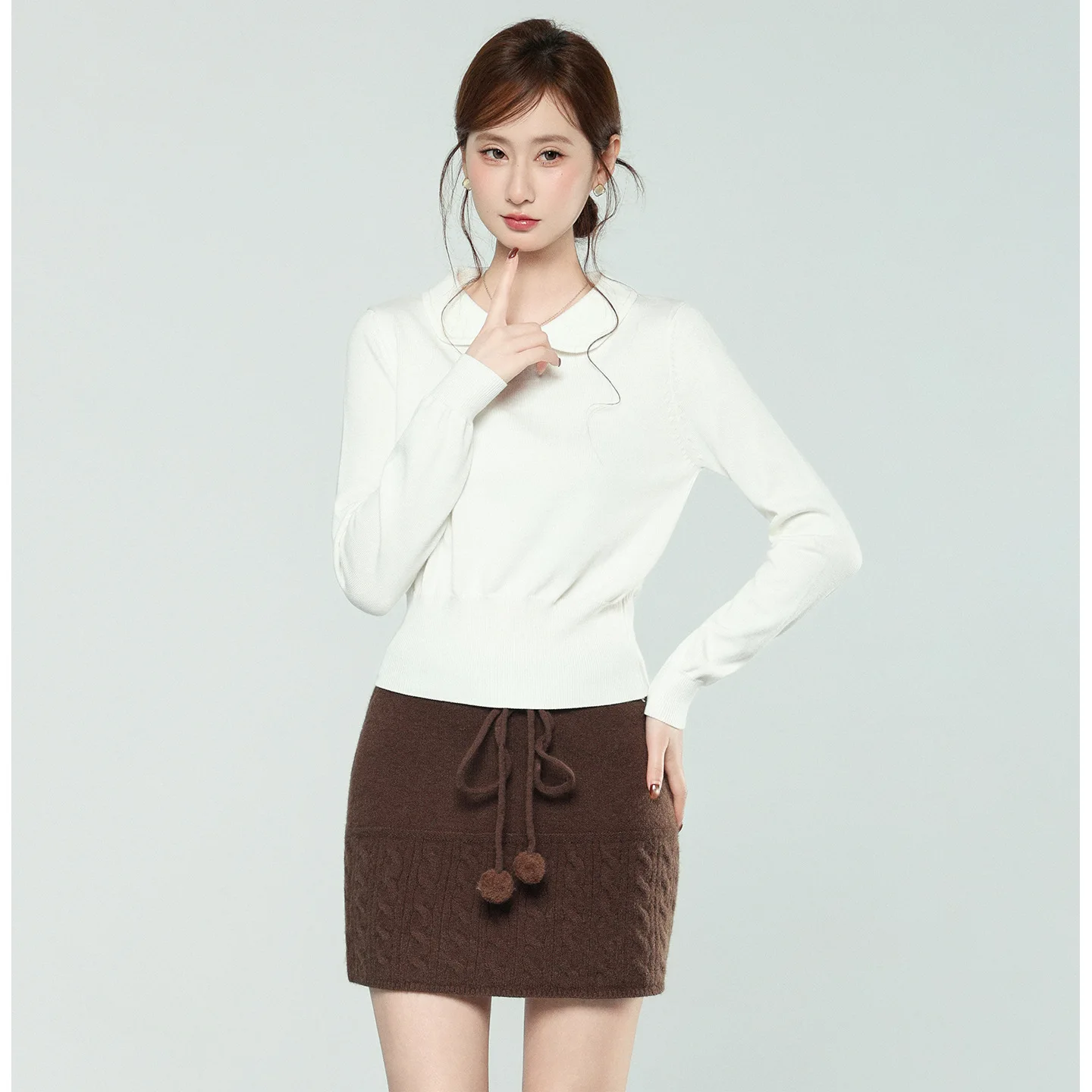 

Korean Style White Doll Collar Thick Knitted Sweater Base Layer Long Sleeve Autumn Winter New Slim Fit Wearable Top For Women