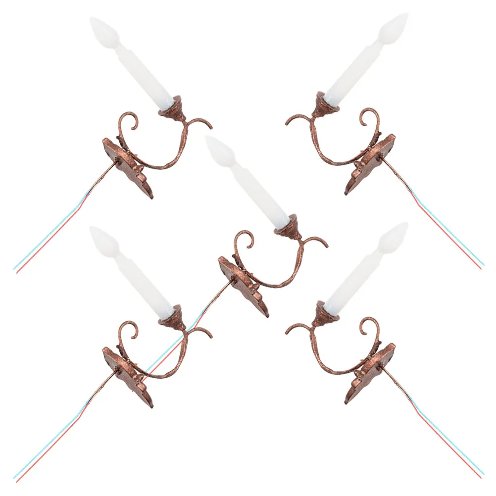 

5Pcs Mini Wall Lamp Stainless Steel ABS Mini House Yard Lights Sand Table Landscape Decoration Miniature Scene Accessories