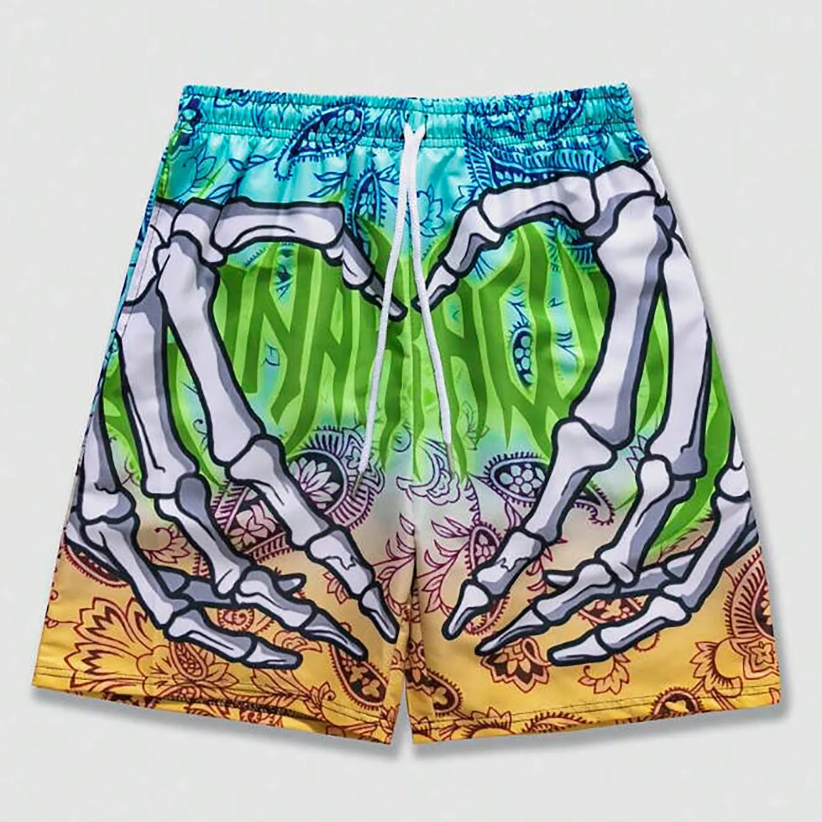 Pantalones cortos informales de Halloween para hombre, bañadores con estampado de esqueleto a mano, rectos, cómodos, para playa, Verano