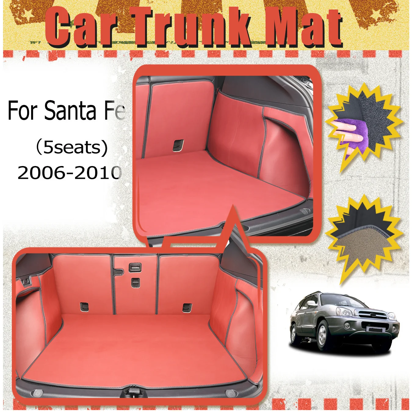 

For Hyundai For Santa Fe（5seats) 2006-2010 Car Trunk Mat Full Encirclement thickened three-layer PVC wear-resistant waterproof