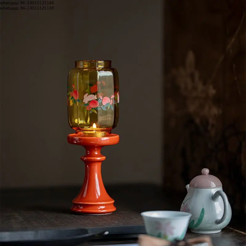 

Imperial Red Elegant Candle Holder Tea Ceremony Glass Ceramic Aesthetic Decor Incense Candlestic Stand Atmosphere Ornament Gift