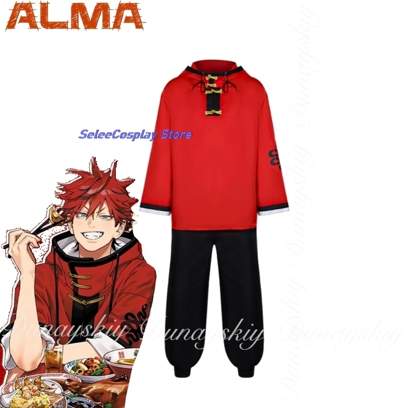 هالوين Gokurakugai أنيمي ألما تأثيري مع البلوز الأحمر مجموعة أسود يسلط الضوء على شعر مستعار أحمر المرأة كرنفال ملابس لعب الأدوار