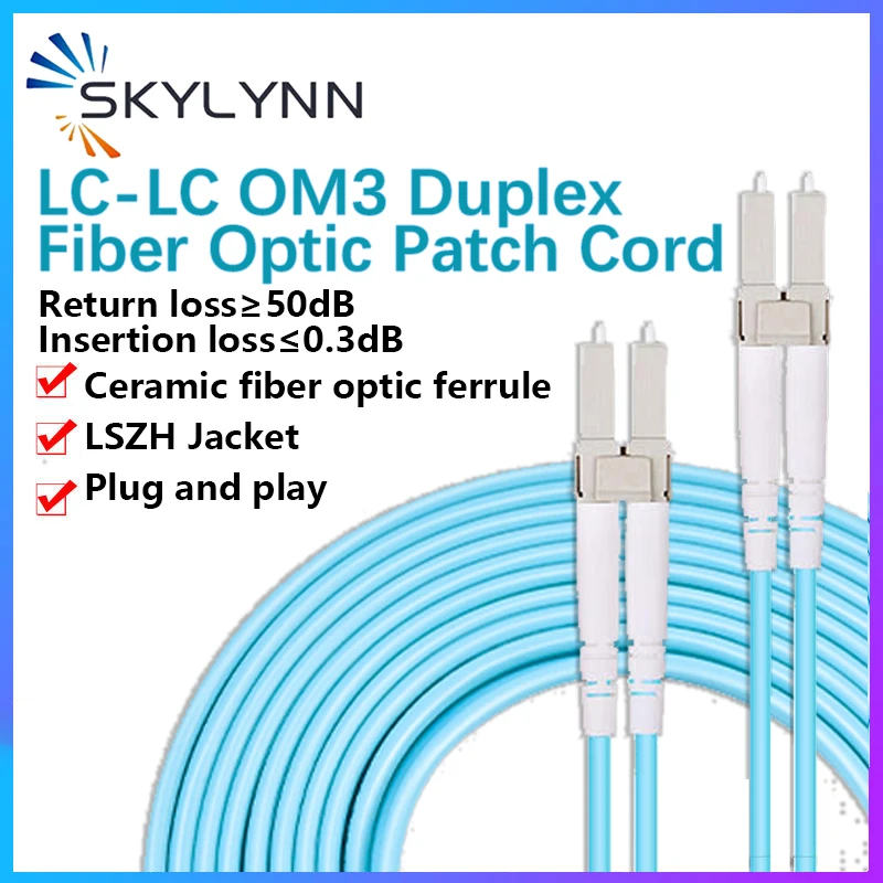 lc-lc-upc-duplex-30mm-om3-fiber-optic-patchcord-aqua-lszh-jacketed-1m-2m-3m-5m-10m-customized-splices-and-cords-available