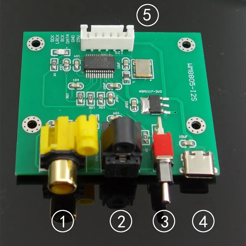 Nieuwe wm8805 coaxiale optische ingang i 2s output conversiekaart 24bit 192khz