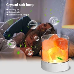 Natural Sal do Himalaia LED Crystal Light, USB, Purificador de Ar, Chama Atmosfera, Lâmpada de Lava, Luz Quente Interior, Quarto Livro Luz