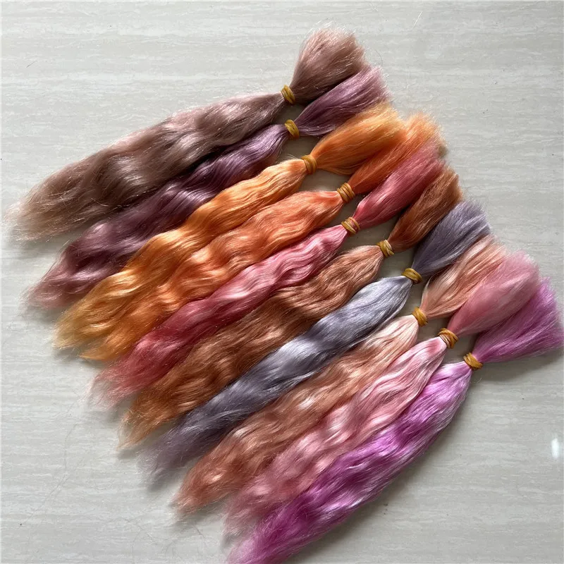 Pelucas de Mohair puro para muñecas BJD SD 1/12, colores rojo, morado, rosa y marrón, accesorio para el cabello, novedad