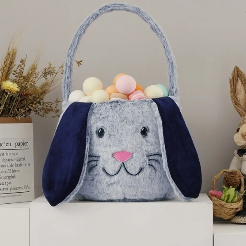 Cute Bunny Easter Basket Long Ear Large Capacity Basket Portable Soft Fluffy Easter Bucket Household Storage