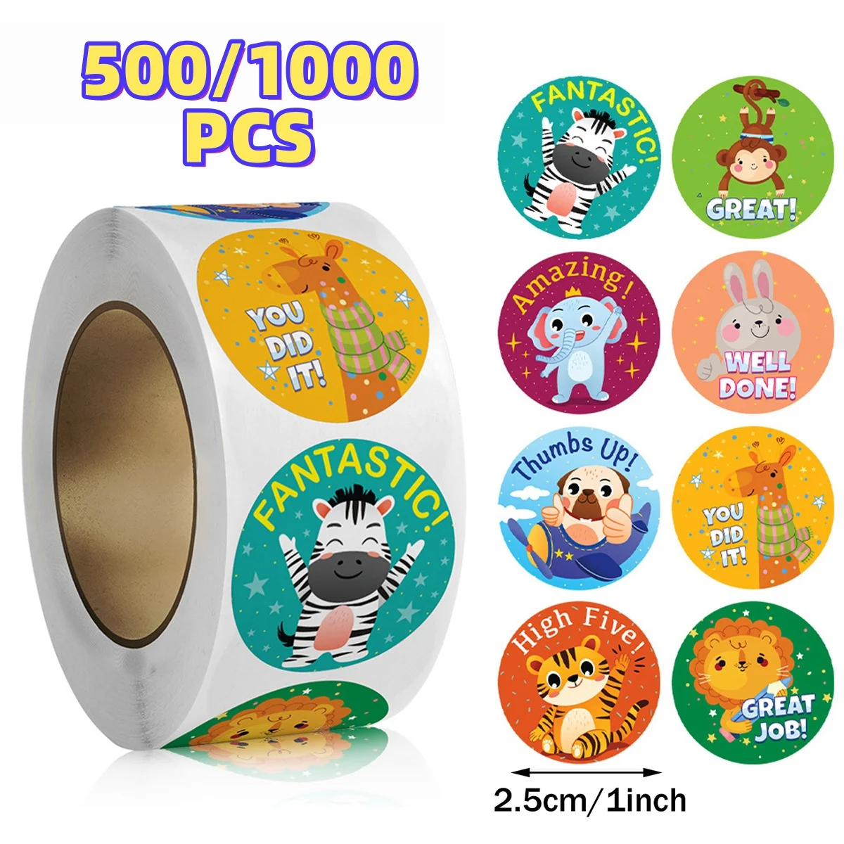 

500-1000PCS Stickers Rolling Animal Roll Stickers Small Cute Game Sticker Reward DIY Gift Sealing Label Decoration Cute Stickers