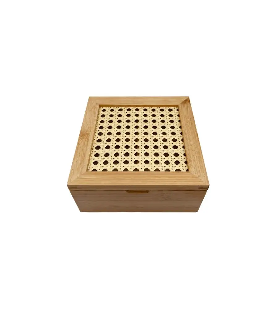 Decorative box Indian straw and bamboo 4 niches-Oikos