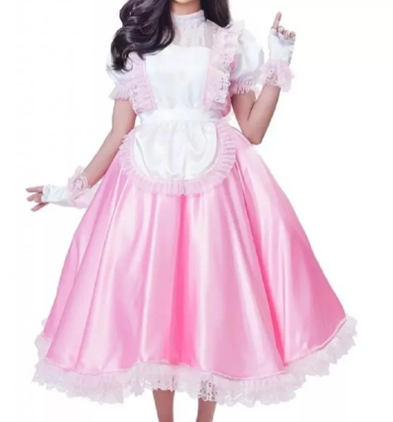 

Pink Lockable Sissy Satin Lace Fluffy Dress cosplay Customized