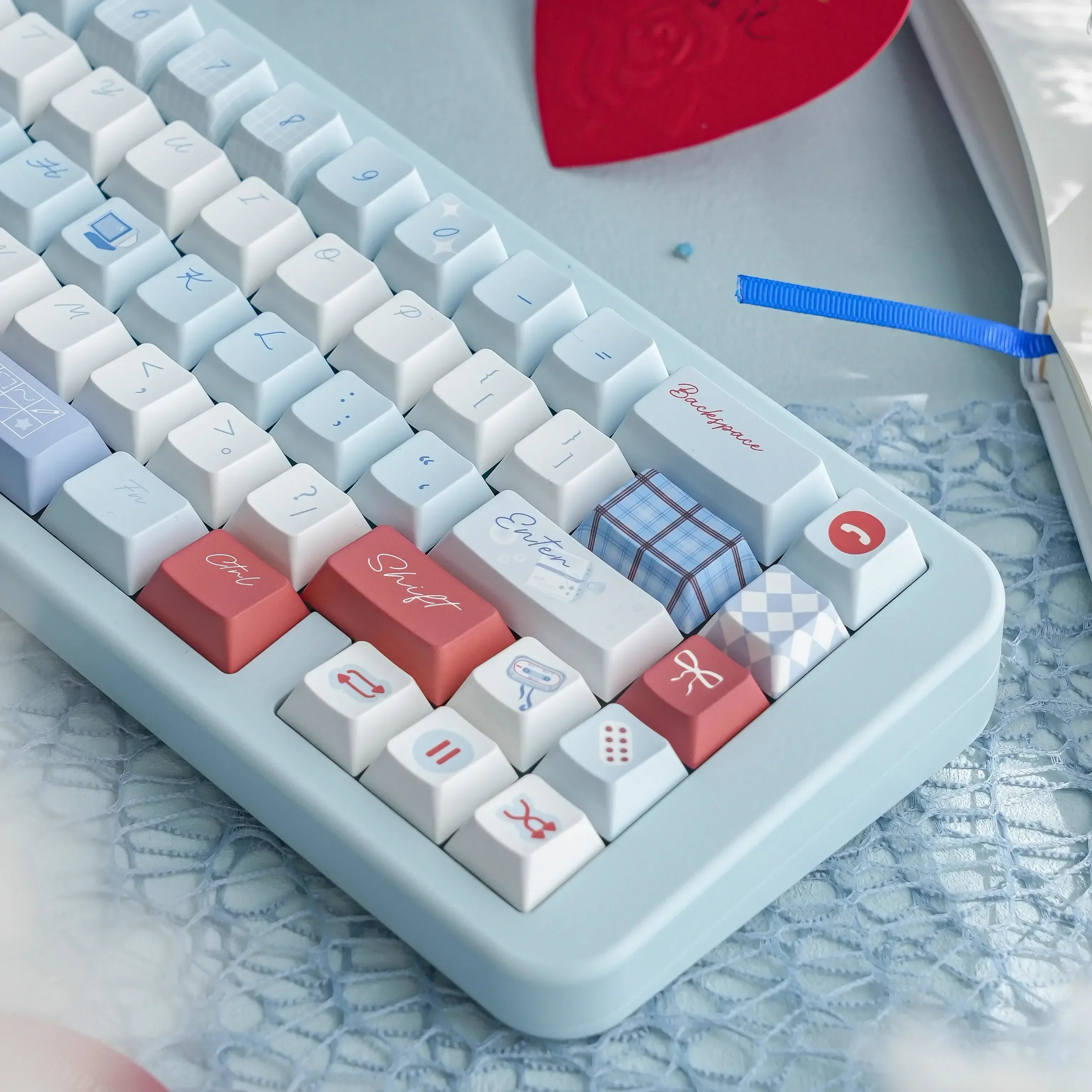 Aqua diary keycaps Original height PBT full five-sided sublimation mechanical keyboard keycaps Customized keycaps