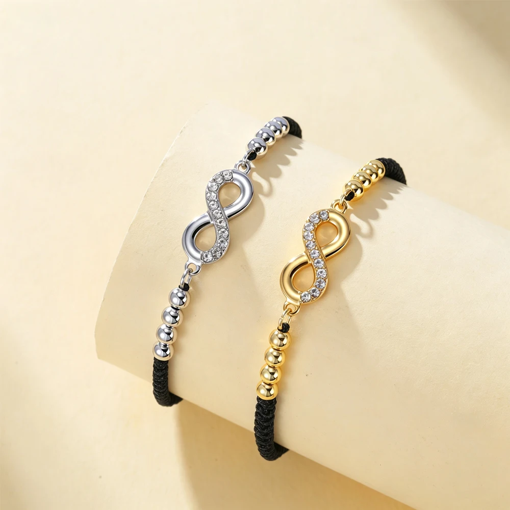HIPEE Stainless Steel Infinity Symbol Bracelet for Women, Micro Pave CZ Diamond 8 Shape Charm Braided Rope Adjustable Bracelet