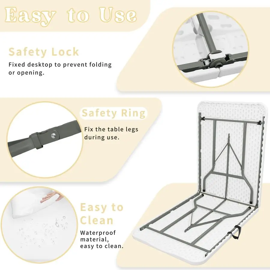 of 2 Folding Table 6 FT Lightweight Camping Table Portable Plastic Rectangular Outdoor Dining Table Steel Legs Fold Customizable