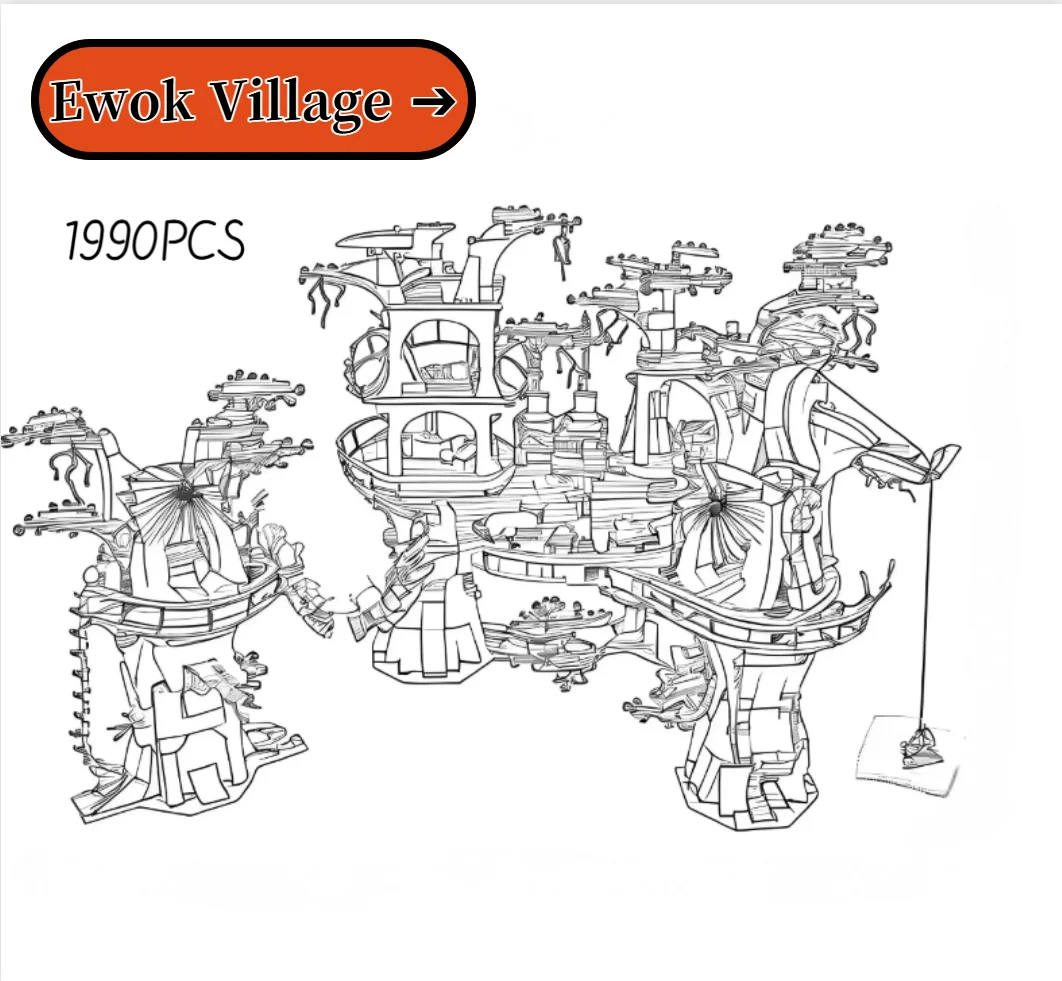 2025 NEUE Ewok Dorf 1990 PCS Bausteine Ziegel Spielzeug für Kind Junge Geburtstag Weihnachten
