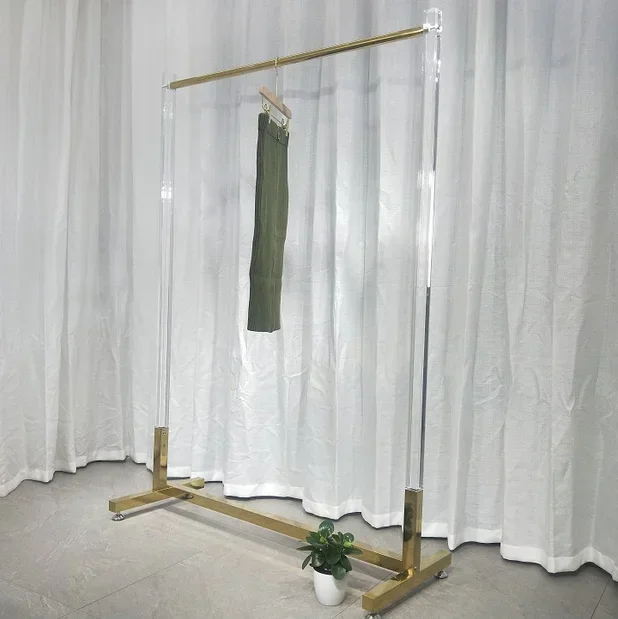 

Clothing store women's clothing store hanging clothes rack stainless steel gold transparent crystal acrylic floor rack