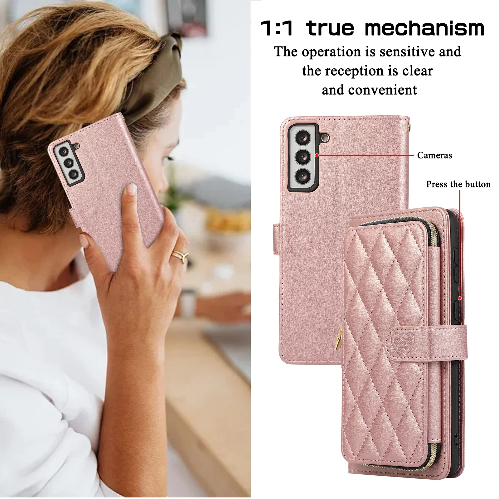 Cards Bag Zipper Wallet Purse Pocket Leather Case For Samsung Galaxy S23 S24 Ultra S22 Plus S21 FE A14 A54 A34 A53 Strap Cover