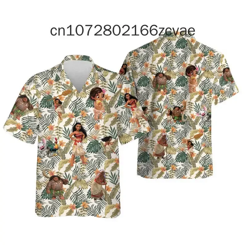 New Disney Moana Princess Hawaii Shirt Men's And Women's Button Disney Hawaiian Shirts Casual Fashion Street Shirts