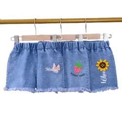 Baby Girls Shorts Jeans Kids Eastic Band Short Pant 2024 Summer 1 To 4 Yrs Children's Cartoon Trousers Korean Style Clothing