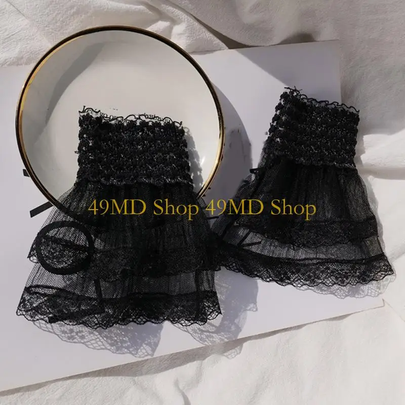 49MD Detachable Shirt Pleated Flared Sleeve False Cuffs White Black Pleated Wristband
