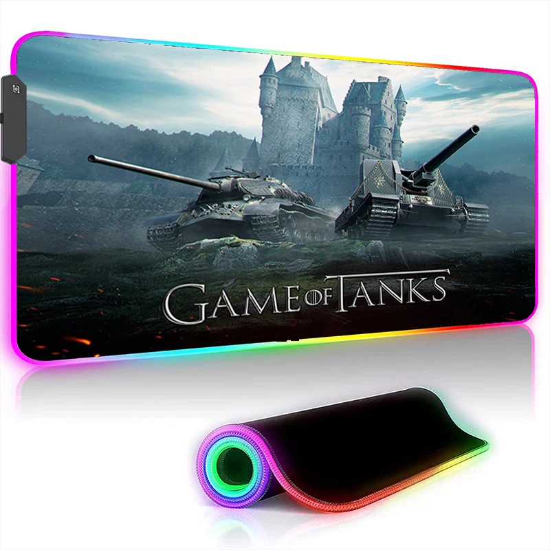 World Of Tanks RGB LED Gaming Mouse Pad Rug Computer Desk Accessories Anti-skid Laptop Game Mats Luminous Mousepad Keyboard Mat