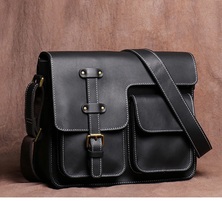 LUOKIR Echte Hohe Qualität Crazy Horse Rindsleder Schulter Umhängetasche Männer Leder Deluxe Sling Messenger Tasche Für 12,9 Zoll IPad – Detail 8