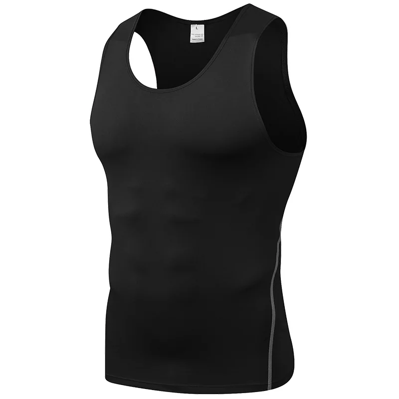 AJHL Men's running tight fitting vest, basketball fitness breathable short sleeved quick drying yoga vest clothes