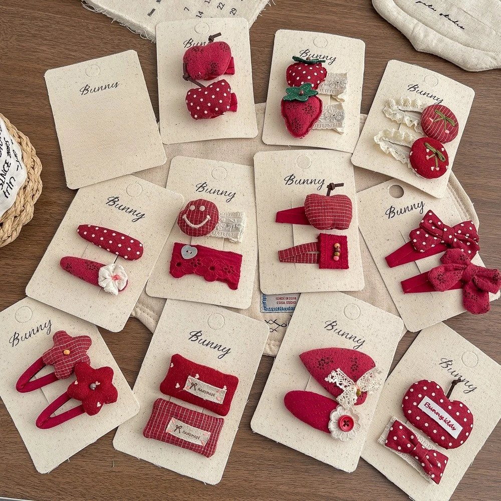 

2pcs/lot Red Hair Clips Polka Dot Fabric Children's Hairpin Cute Bow Strawberry Princess Hairpin Hair Accessories Kids Headwear