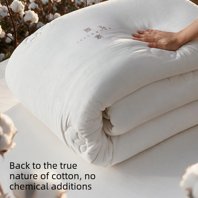 150x200cm Cotton Winter Quilt, 4 Jin Fluffy Long Fiber Comforter with Breathable Warm Filling for Student Dorm Bedroom Bedding