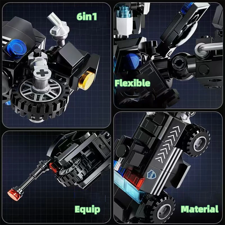 New 6in1 Transforming Military Anti Riot Armor Building Blocks For Boy Educational Puzzle Assembly Toy Mecha Vehicle Model Gift
