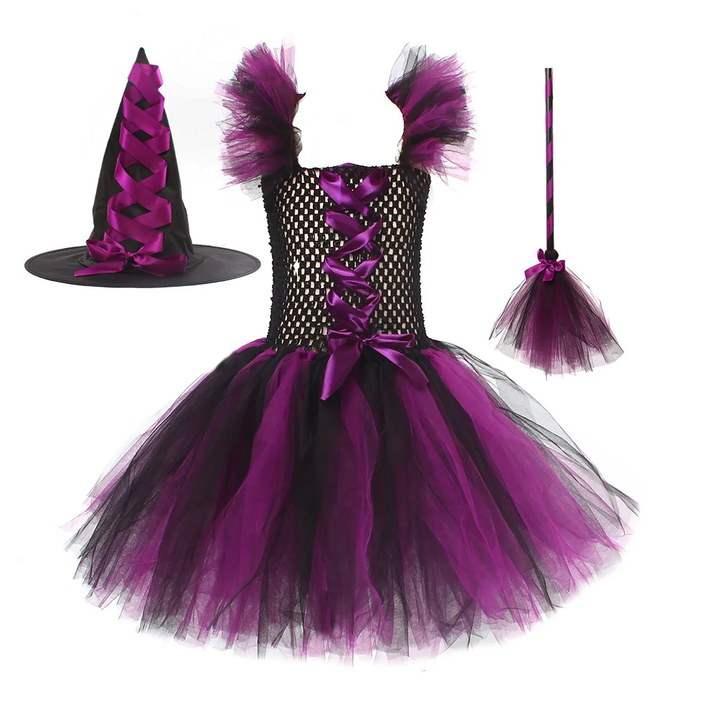 2024 Child Kids Witch Girls Halloween Purim Carnival Party Costume Mardi Gras Fantasia Fancy Toddler Kids Princess Dress Cosplay