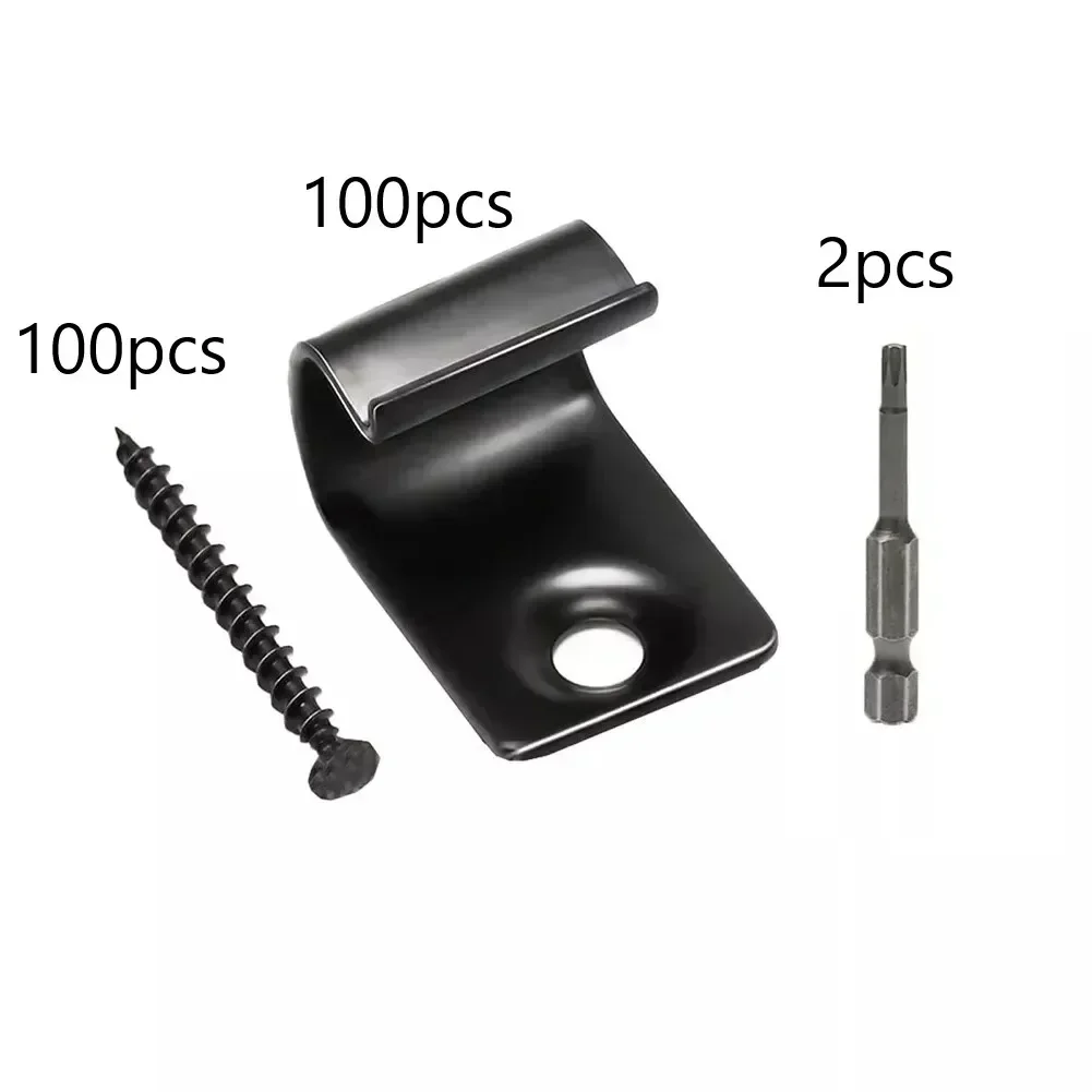 100PCS Composite Deck Clip Outdoor Flooring Fasteners Stainless Steel Black Decking Clips Start Clips Furniture Accessories