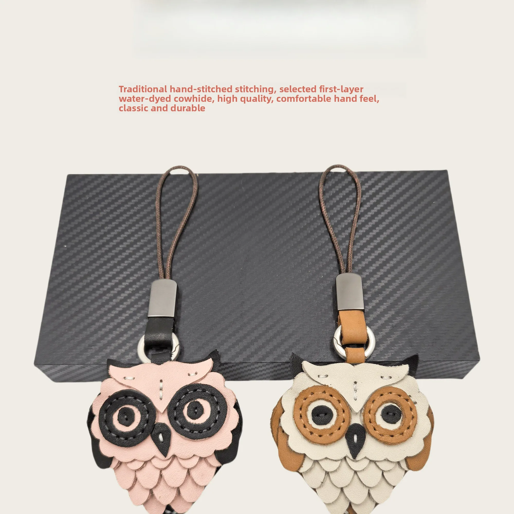 

Premium Luxury Owl Charm, Fully Hand-Stitched Genuine Leather, Car Key & Bag Pendant, Cute Couple Style High-Appearance