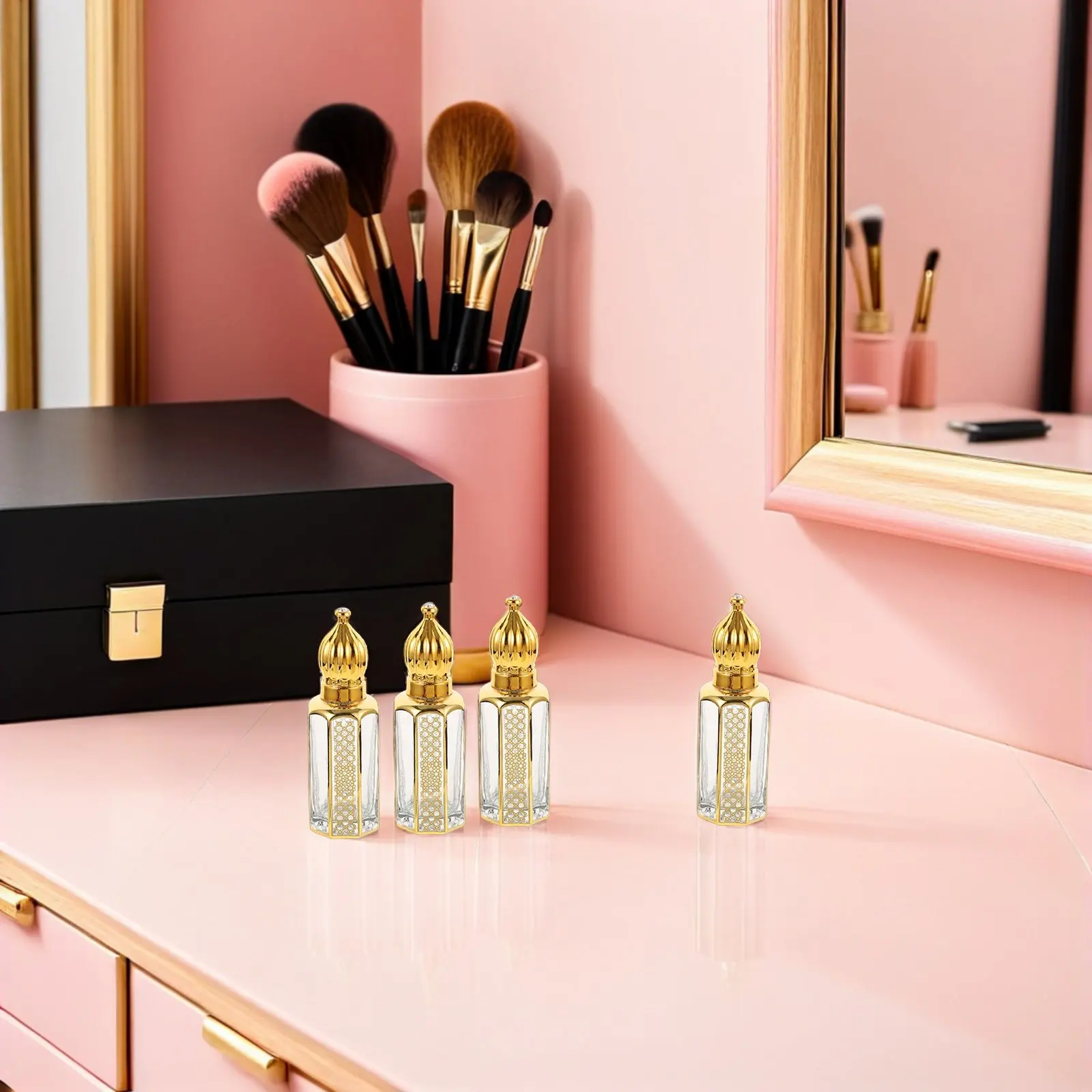 

4Pcs Glass Essential Oil Roller Bottles Refillable Empty Perfume Container 12Ml for Travel Office Aromatherapy