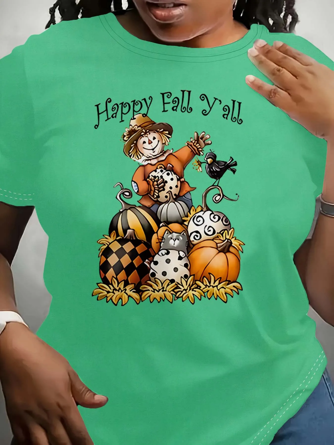 Pakaian Modis Bertema Happy Fall Yall Orang-orangan Sawah Labu Dan Hewan Peliharaan