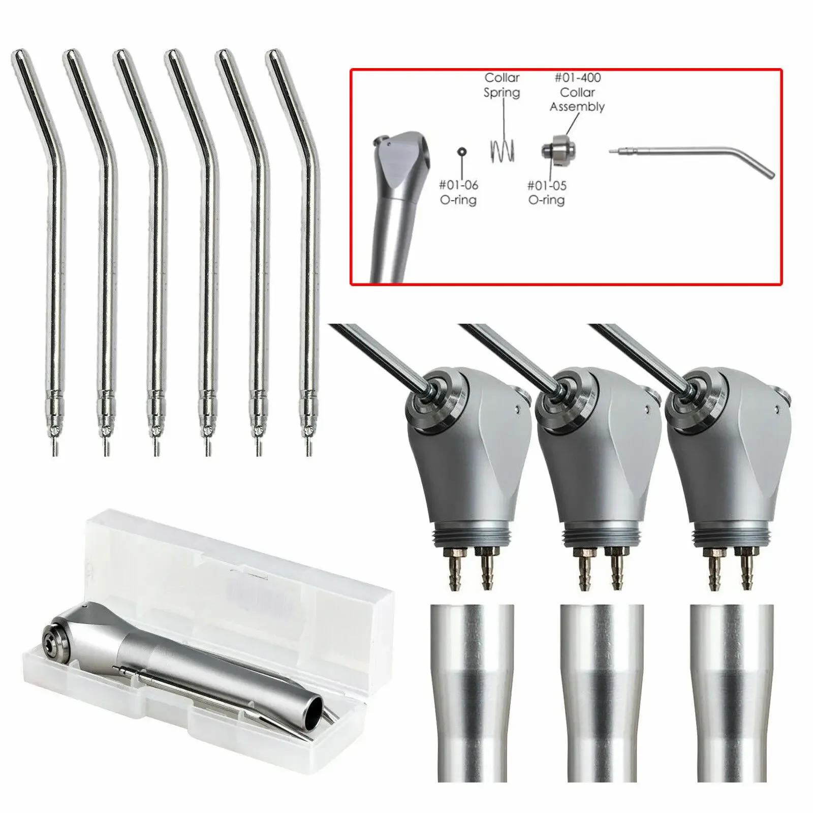 3PCS Dental 3 Way Air Water Syringe Triple Spray Handpiece with 6 Nozzles Tips Tubes