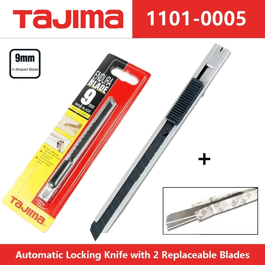 

TAJIMA LC301B Mini Utility Knife 9mm Width with 2 Replaceable A-type Stainless Steel Blades Automatic Locking Wallpaper Knife