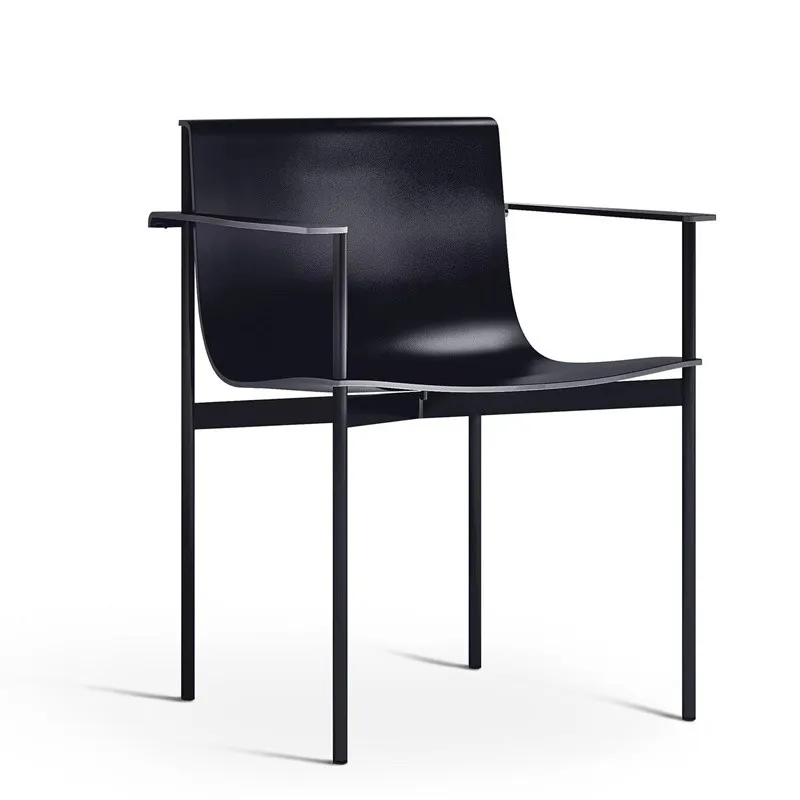 Nordic minimalist metal saddle leather dining chair home bedroom with armrests office book conference room reception and
