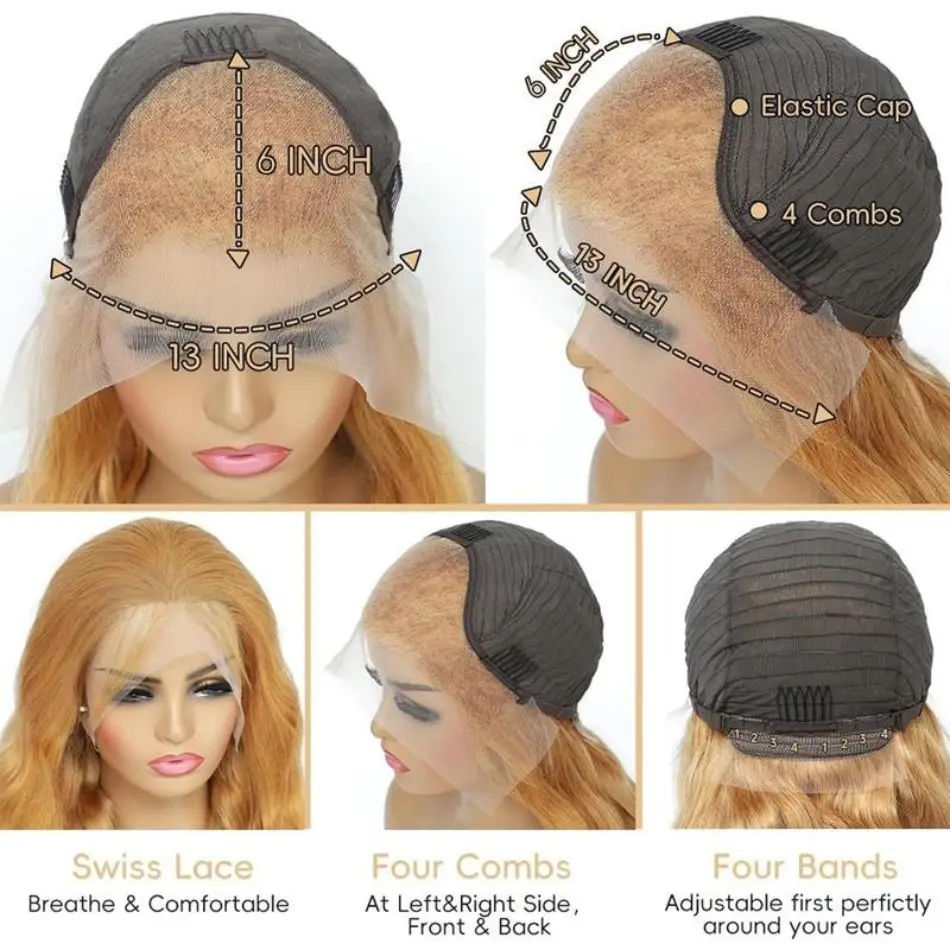 Perruques de cheveux humains lisses blond miel 27, colorées, avec dentelle frontale HD 13x6, perruques brésiliennes originales de 30 pouces, pré-épilées et pré-décolorées