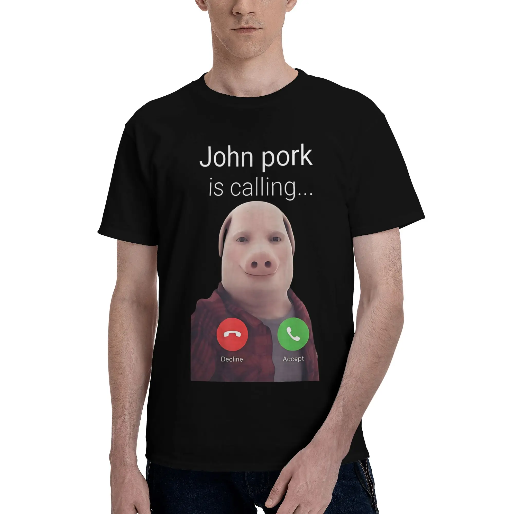 John Pork Is Calling Graphic Funny 100% Cotton T-Shirt  Tees Tops For Men