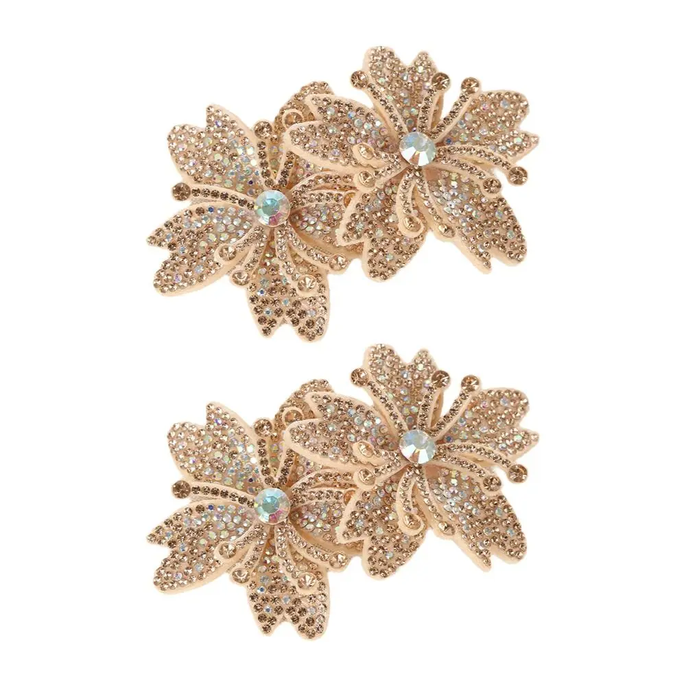 1Pairs 3D Rhinestone Flower Patches Sparkling Embellishment Flower Brooch Fabrics DIY Craft Rose Brooch Fabrics Sewing Supplies