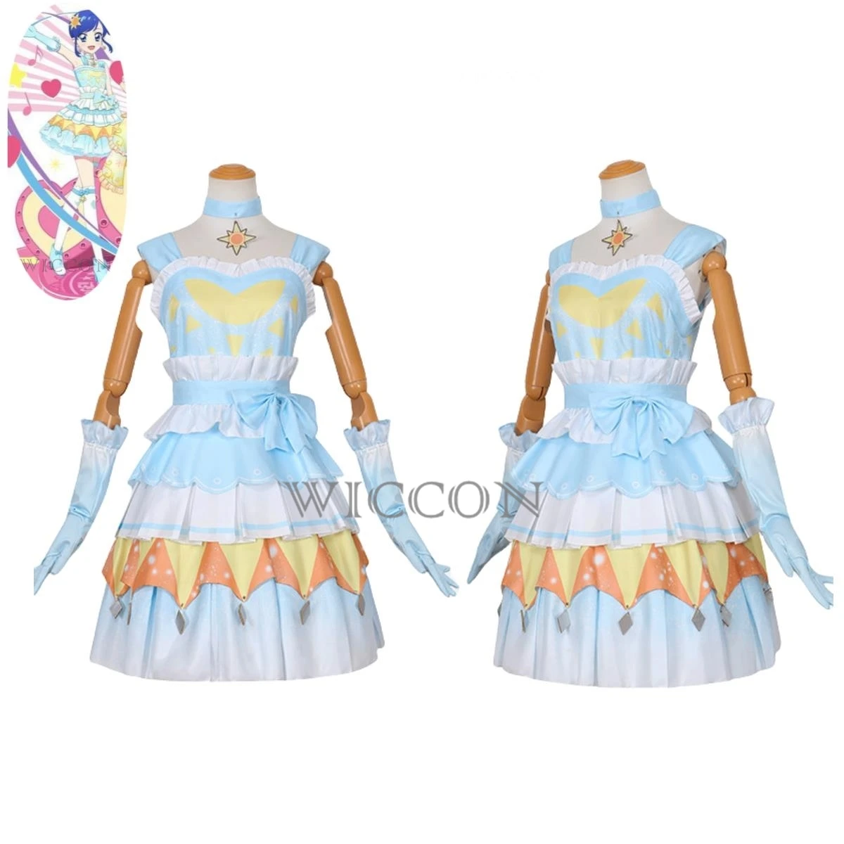 Fantasia de Cosplay Anime com Peruca para Mulheres, Vestido Lolita, Sexy Carnaval Kawaii Halloween Suit, Aikatsu!Kiriya Aoi Shibuki Ran, Hoshimiya Ichigo