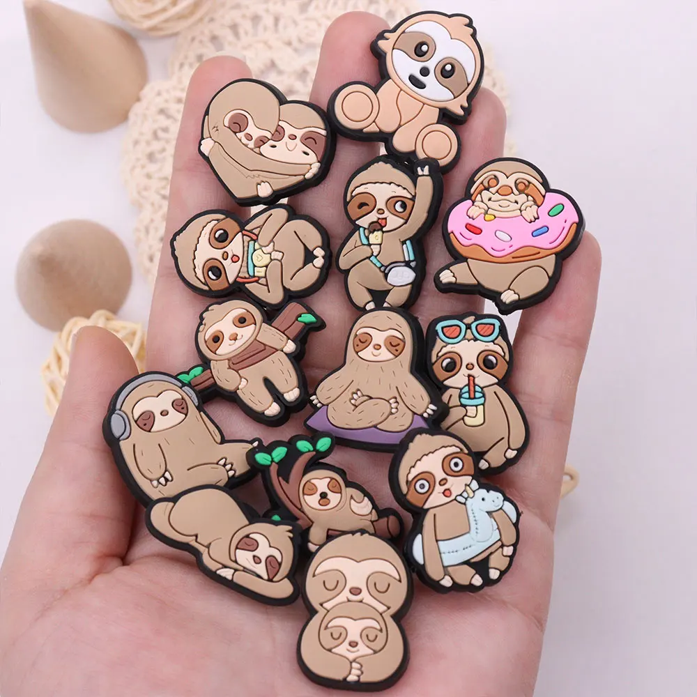 1-13Pcs Sloth Family PVC Animals Shoe Charms Button Clog Boys Girls Cute Decoration Fit cute Holiday Gift