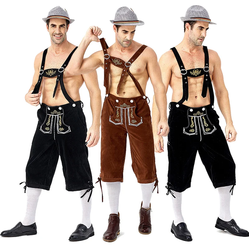 

German Oktoberfest Cosplay Costume Men's Bavarian Lederhosen Shorts Trachten Garments Bavarian Octoberfest Festival Beer Costume