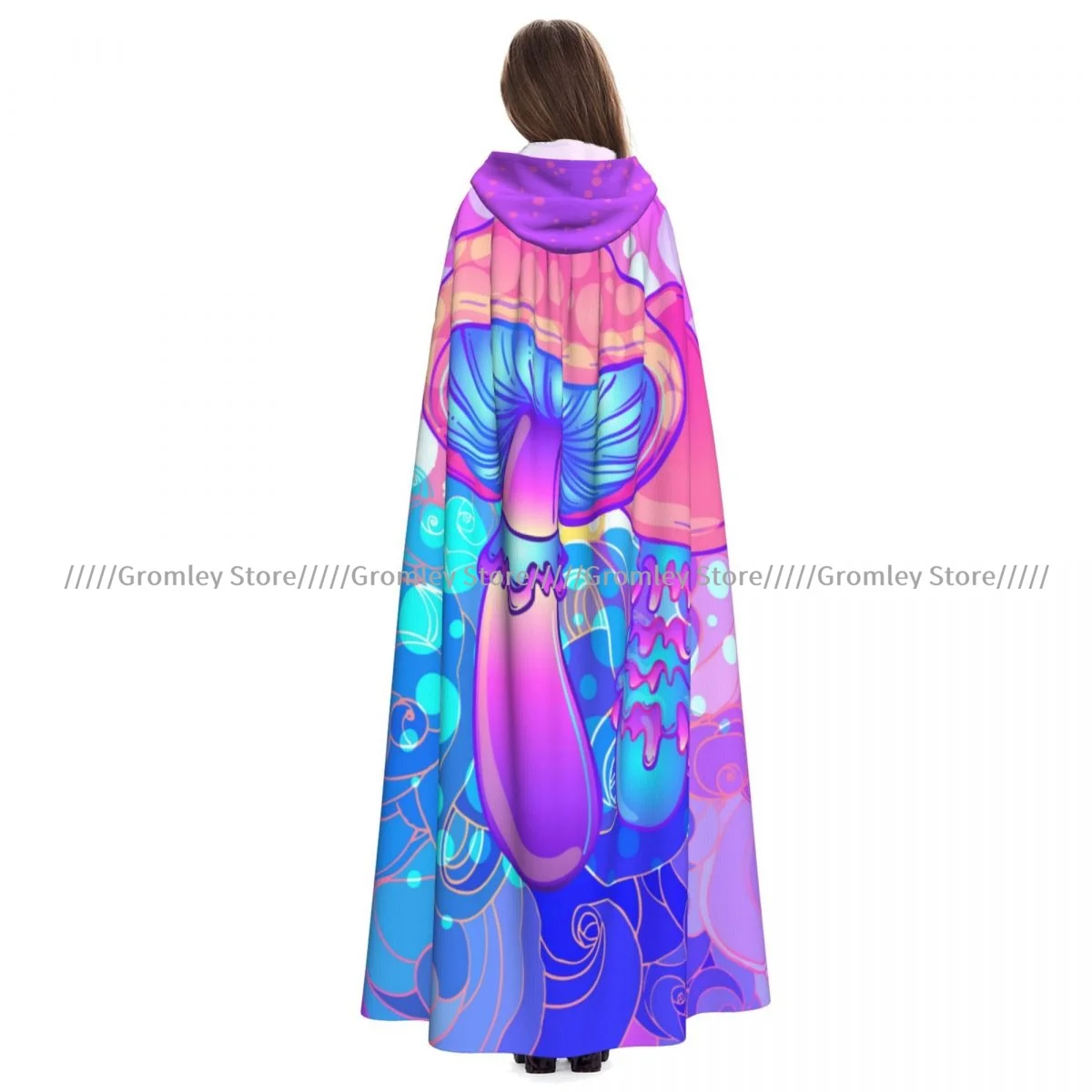 

Medieval Halloween Cosplay Cloak Hooded Coat 60s Hippie Mushrooms Cape Coat Long Trench Costume Wizard Cloak