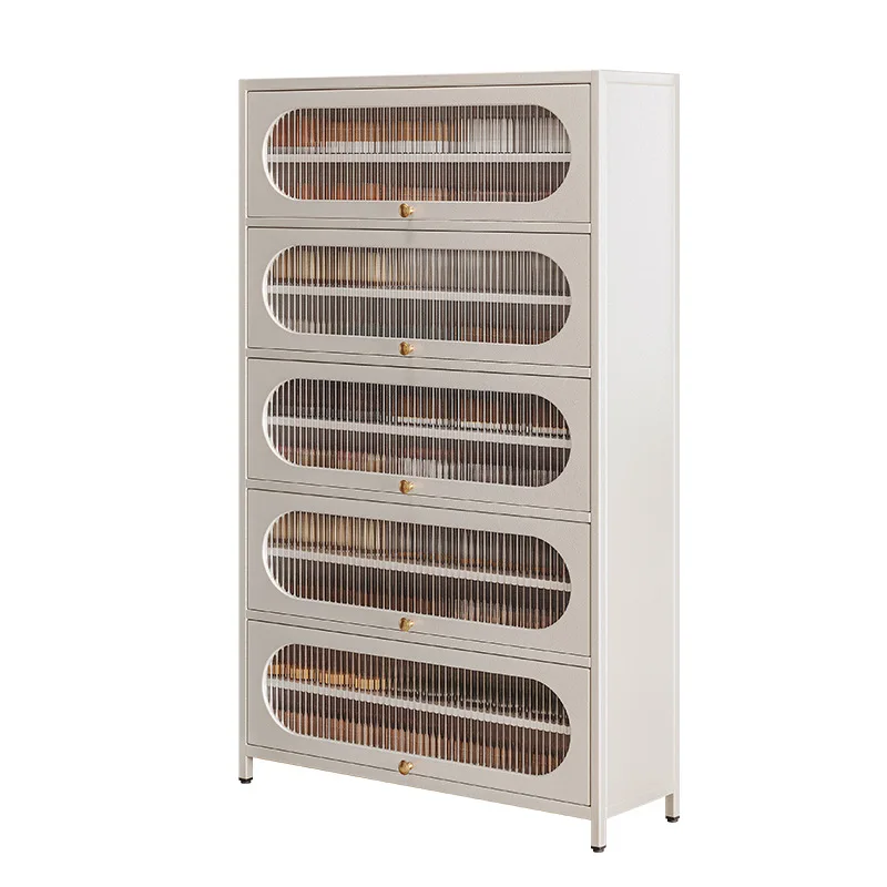 Large Capacity Shoe Cabinet Free Standing Shoe Cabinet with Flip Glass Doors Installation Raised Bottom for Shoe Rack Organizer